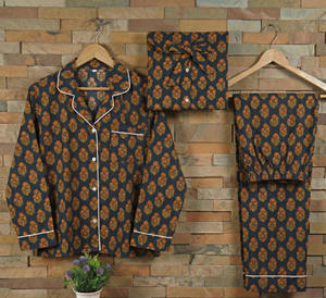 Ensemble de pyjama pour femmes en coton tissé thermique doux, imprimé à la main, vente en gros en Inde - Product Image 6
