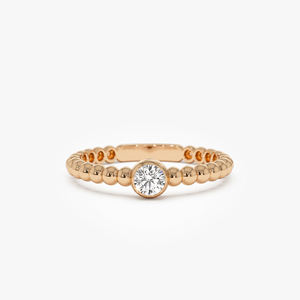 Anillo de Diamantes Solitario con Diseño de Cuentas en Oro Sólido de 14k, Joyería Fina, Diamante Natural Certificado, Anillos de Compromiso y Boda - Product Image 3