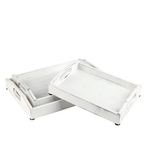 Plateaux gigognes décoratifs en bois MDF Lot de 3 plateaux de service ottomans de haute qualité avec poignées ovales découpées pour la cuisine et la décoration intérieure - Product Image 2