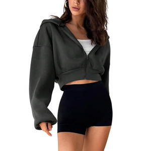 Premium Streetwear Womens Winter <b>Cropped</b> Hoodie Custom Logo Full <b>Zip</b> <b>up</b> Soft Fleece 100% Cotton Sweatshirt for Fashion - Product Image 1