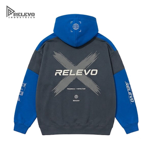 Wholesale <b>Men's</b> Heavy Weight 100% Cotton <b>Fleece</b> Eco-Friendly Hoodie Dark <b>Grey</b> Body Royal Blue Hood Sleeves Kangaroo Pocket - Product Image 2