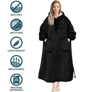 Everglide Corporation Winter Long Oversized Wearable <b>Blanket</b> Hooded Sweatshirt Soft <b>Sherpa</b> Lined Solid Pullover Women Kids - Product Image 3