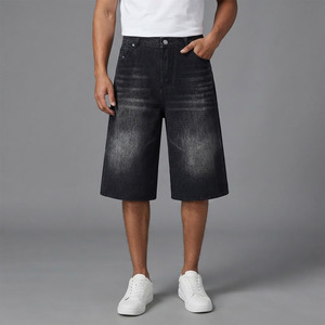Custom <b>Black</b> Washed Wide Leg Denim Bermuda <b>Shorts</b>, Long <b>Jean</b> <b>Shorts</b> for Streetwear Wholesale - Product Image 3