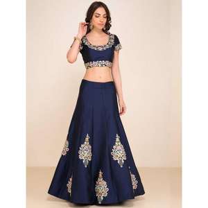 Lehenga Choli en soie bleu marine brodé, avec dupatta, taille XS - Product Image 4