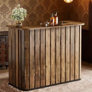 Table de bar de style farmhouse avec étagère à double niveau et design en forme de U - Product Image 1