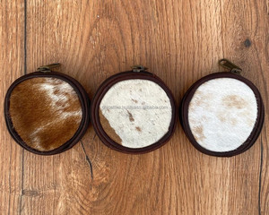 กระเป๋าใส่เหรียญหนังวัวแท้กระเป๋าสตางค์ทรงคลัทช์ทรงกลมหนังสไตล์ตะวันตกสำหรับทุกเพศ - Product Image 4