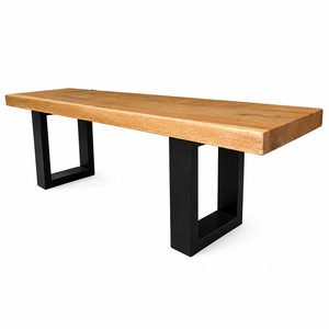 Banco de Madera Maciza de Suar con Patas de Hierro Negro, Estilo Industrial Moderno, Tablero Grueso de Primera Calidad con Acabado Natural, Rectangular, para Comedor u Hotel - Product Image 1