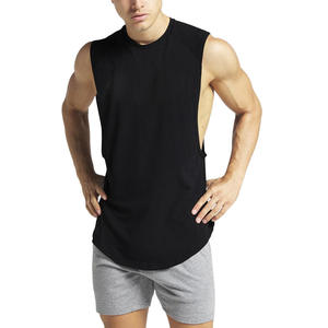 เสื้อออกกำลังกายถักแบบลำลองสำหรับผู้ชายเสื้อแขนกุดผ้าฝ้ายเสื้อออกกำลังกายแขนกุดมีรูระบายอากาศสีทึบออกแบบได้ตามต้องการ - Product Image 1