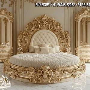 Lit de Luxe en Bois Massif Style Royal avec Couronne Blanche, Lit en Teck Sculpté pour Chambre à Coucher (UK) - Product Image 5