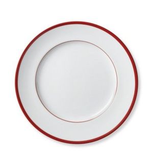 Plato de Presentación de Lujo Blanco Esmaltado con Borde Rojo, Plato Redondo de Metal al por Mayor para Decoración de Mesa de Bodas y Catering - Product Image 1
