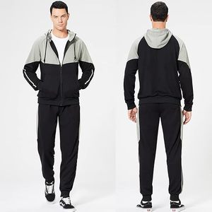 Ensemble de survêtement athlétique imprimé pour homme, haute qualité, hiver, à capuche, manches longues, fermeture éclair intégrale, jogging, 2 pièces, patchwork - Product Image 3