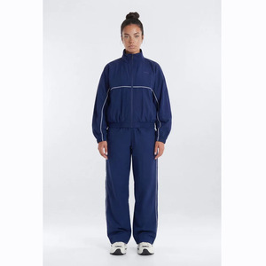 Women Plus Size Navy Blue Tracksuit 2 Piece Set Full Sleeve Turtleneck <b>Zipper</b> <b>Jacket</b> and Pants Casual Sportswear Solid Color - Product Image 2