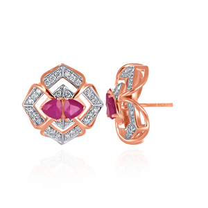 Boucles d'oreilles clous en or rose 14 carats avec diamants, design floral en grappe, diamants de laboratoire taille brillant rond, bijoux fins élégants - Product Image 3