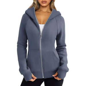 Women Heavyweight Cotton Jogging Slim Fit Zip-Up Hoodie Long Sleeve Solid Color Casual Style Women Outdoor Sports Zip-Up Hoodie - Product Image 4