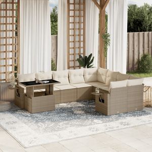 Ensemble de canapés de jardin en rotin PE beige avec grands accoudoirs réglables, meubles d'extérieur confortables - Product Image 1