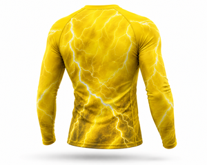 Men Yellow Lightning Compression Shirt Long Sleeve Rash Guard Gym Fitness Workout <b>Athletic</b> Base Layer Performance Sportswear - Product Image 3