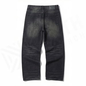 Jean en denim coupe droite délavé foncé pour homme, taille mi-haute, coupe classique, en coton, style décontracté, pantalon d'automne - Product Image 2