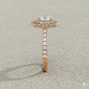 Bague de fiançailles octogonale avec halo de diamants doubles ronds et baguette - Product Image 2