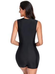 Maillot de bain une pièce pour femme, imprimé noir, polyester, UPF50+, séchage rapide, manches longues, fermeture éclair, sport, surf, 2026 Nouveau - Product Image 2