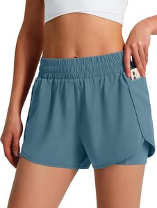 Shorts de sport 2-en-1 pour femmes, taille haute, coupe régulière, séchage rapide, légers, avec doublure et poches pour téléphone – Vente en gros - Product Image 4