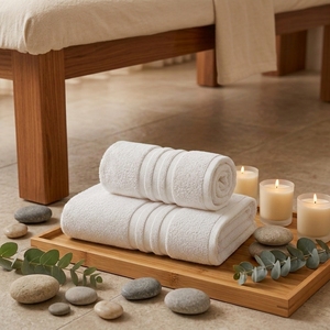 Soft Cotton <b>Bath</b> <b>Towels</b> Zero Twist Two Piece <b>Set</b> Sage White Three Stripe Design for Homes Hotel Spas Retail Gifts use adult - Product Image 5