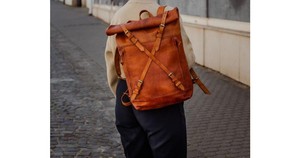 Vegetable Tanned Leather <b>Roll</b> Top <b>Backpack</b> Mens Cowhide Travel Rucksack Laptop Bag Eco Friendly Material LTBP-0110 - Product Image 4