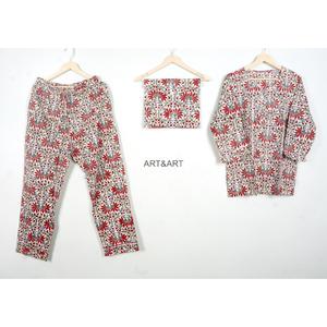 Ensemble de pyjama en coton 100% pour femmes, imprimé floral, manches longues, col rond, vêtements de nuit décontractés pour l'été et le printemps - Product Image 1