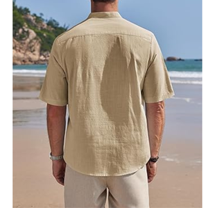 Camisa Henley de Lino y Algodón para Hombre, Manga Corta, Estilo Hippie, Cuello Camisero, Casual, para Playa, Verano - Product Image 2