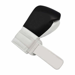 Leather Boxing Gloves Black White <b>Velcro</b> Closure Adjustable Wrist <b>Strap</b> Adult Boxing Gear - Product Image 4