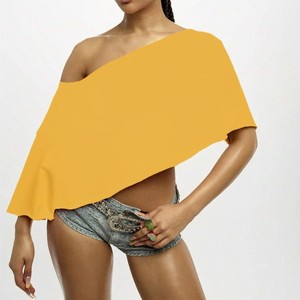 Custom Fashion Women's <b>One</b> Shoulder Asymmetric Crop <b>Top</b> Solid Color Loose Fit Three Quarter Sleeve Polyester Woven Summer Style - Product Image 4