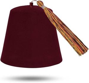Gorro Fez Masónico Liso - Lana Marrón con Borlas de Varios Colores, Cierre con Cordón, Diseño Sólido - Product Image 1
