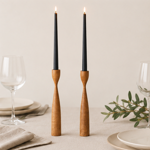 Custom Luxury Solid Wood Taper Candle Holder Set Mid-Century Modern Minimalist Candlestick Stand For Home Office Decor & Wedding - Product Image 1