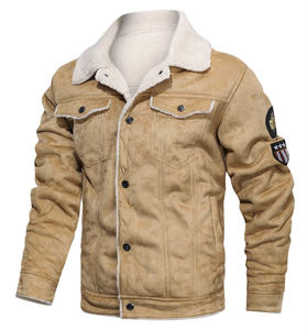 Men's Tan <b>Suede</b> <b>Leather</b> Moto <b>Jacket</b> Stand Collar Zip Front Polyester Lining Windproof Eco-Friendly Breathable Winter Regular - Product Image 3