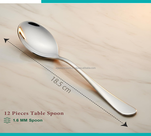 Cuillère de dîner de luxe en acier inoxydable poli miroir, à long manche, pour mariage, de qualité supérieure, compatible lave-vaisselle, design personnalisable - Product Image 2