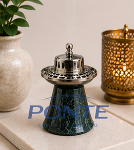 Quemador de incienso Bakhoor de mármol verde, Mubkhar de metal hecho a mano para incienso árabe, elegante soporte de incienso de piedra para decoración del hogar, espiritual. - Product Image 2