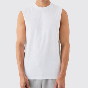 เสื้อยืดออกกำลังกายสำหรับผู้ชายเสื้อยืดแขนกุดผ้าคอตตอน180 GSM กำหนดเองได้ - Product Image 3