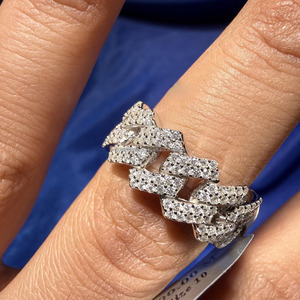 Anillo de Moissanita con Eslabones Cubanos, Chapado en Rodio, Engaste de Garras, Plata de Ley 925 Sólida, Joyería Hip Hop para Hombre, Anillo de Huesca, Regalo Brillante - Product Image 1