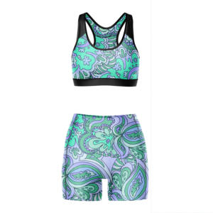 Conjunto de 2 piezas de sujetador deportivo de espalda cruzada y shorts de ciclista para mujer, de alta calidad, transpirable, con cintura elástica frontal, venta al por mayor personalizada - Product Image 4