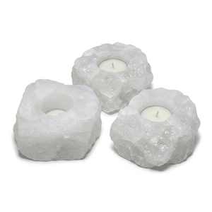 Support de bougie en pierre naturelle sculptée à la main en jade blanc, pierre précieuse d'agate, guérison, vente en gros - Product Image 4