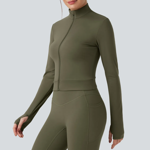 Hot Selling Breathable Women Yoga Set Zip Up Long Sleeve Crop <b>Jacket</b> High Waist Leggings Seamless Quick Dry Fitness Gym Wear - Product Image 6