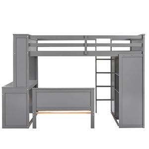 Letto a soppalco singolo con scaffali indipendenti, scrivania e armadio in grigio per bambini - Product Image 5