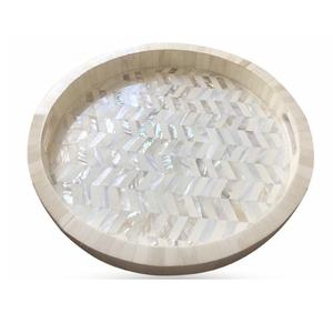 Plateau rond de maison fabriqué à la main pour Table basse thé et café servant plateau en nacre pour salon décoratif - Product Image 1