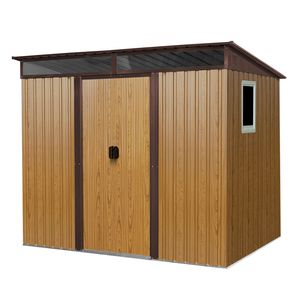 Abri de jardin en métal couleur café de 2,4 m x 1,8 m avec fenêtre et plaque transparente pour jardin et pelouse - Product Image 5