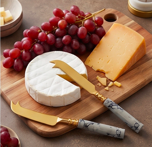Juego de cuchillos para cortar queso de primera calidad en acero inoxidable de alta calidad con elegantes mangos de mármol, perfecto para bodas y cenas. - Product Image 6