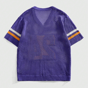 เสื้อบาสเก็ตบอลผู้ชายสไตล์เรโทรแบบถักตาข่าย พิมพ์ลายกราฟิก คอวี ระบายอากาศได้ดี แขนสั้น ถักโครเชต์ สำหรับผู้ชาย - Product Image 2