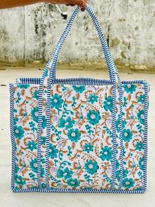 Cotton Quilted <b>Boho</b> Floral Hand Block Printed Sustainable Tote <b>Bag</b> for Women-Beach Travel & Gift Use, Christmas Gifts, Wedding - Product Image 2