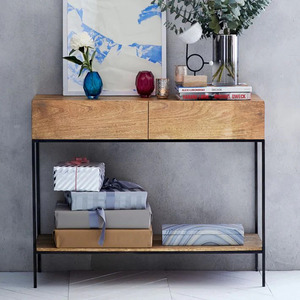 Minimalist Solid Wood Console Table with 2 Drawers and <b>Open</b> Shelf Living Room Cabinet Modern Storage Furniture - Product Image 3