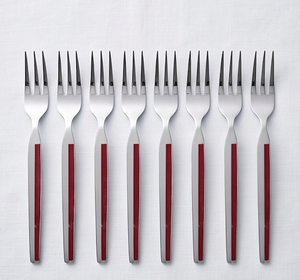 Ensemble de fourchettes en acier inoxydable avec manche rouge, design minimaliste, finition miroir haute brillance, résistant à la rouille, couverts pour mariage et repas - Product Image 1
