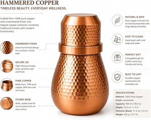 Handmade Pure Copper Water Bottle with Copper Tumbler Traditional Ayurvedic Drinking Water <b>Storage</b> Set for Home and Travel - Product Image 2