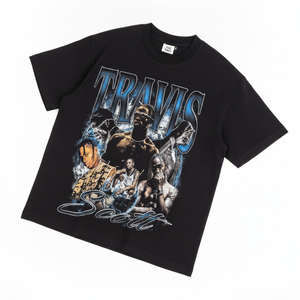 Camiseta Negra Extra Grande para Hombre Travis Scott, Manga Corta, Cuello Redondo, Estilo Urbano, Estampado Fotográfico, Tela Jersey - Product Image 4